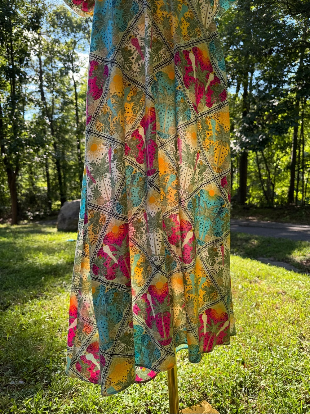 LOFT Floral Puff Sleeve V-Neck Swing Midi Dress Size 4 Vacation Resort Cruise - Picture 10 of 17